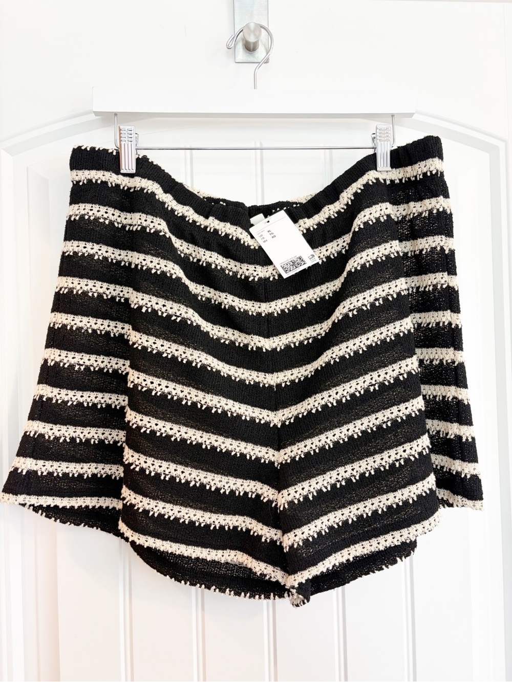 H&M Black and Cream Striped Crochet High-Waist Shorts